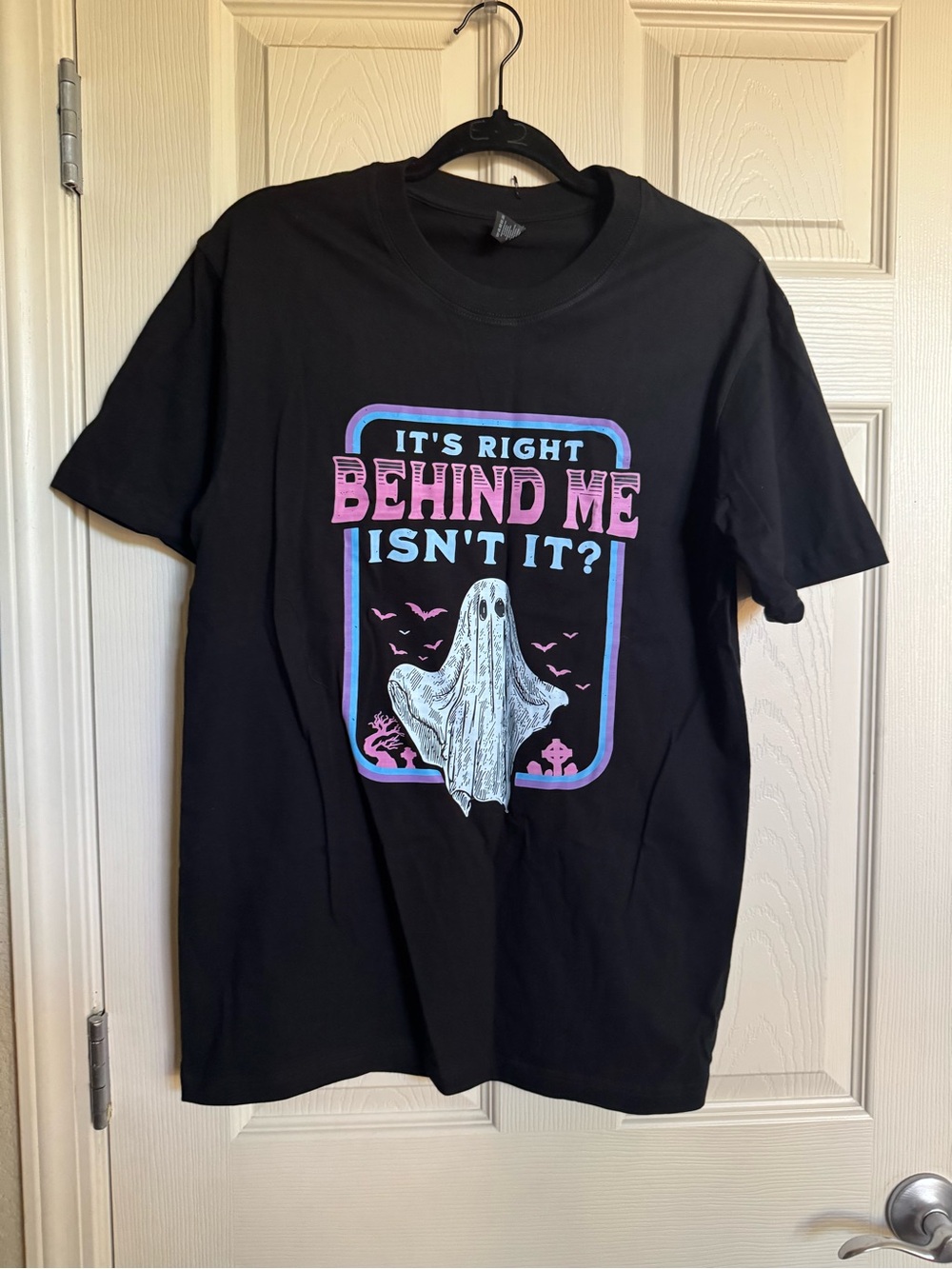 NWT Black Cotton Tee with Funny Ghost Halloween Graphic, Various Sizes
